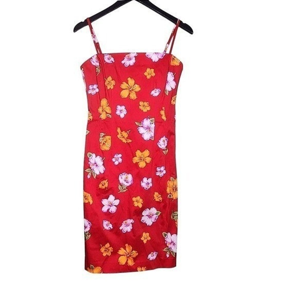 Jones New York Signature Sundress Floral Sleeveless Red Stretch Strap Hawaiian 4